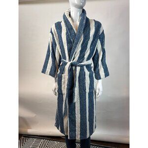 Nautica Vintage 80s Blue & White Striped 100% Cotton Robe One Size Made In Turke